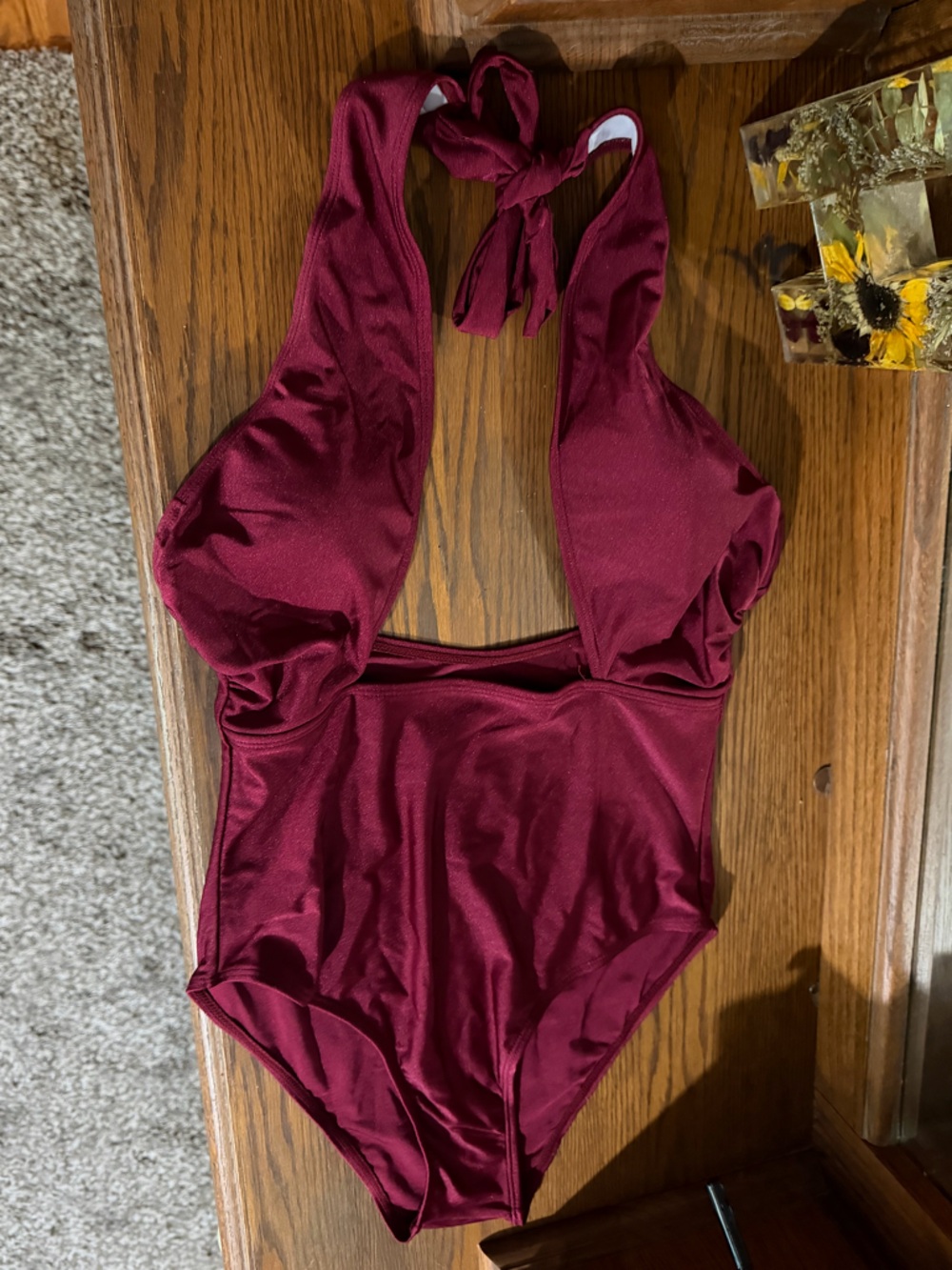 Maroon One Piece Halter Swimsuit